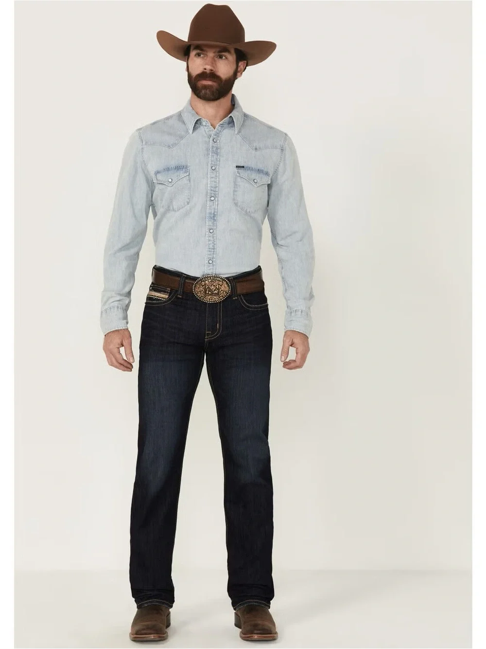 ROCK & ROLL DENIM MEN'S REVOLVER DARK WASH SLIM STRAIGHT STRETCH DENIM JEANS